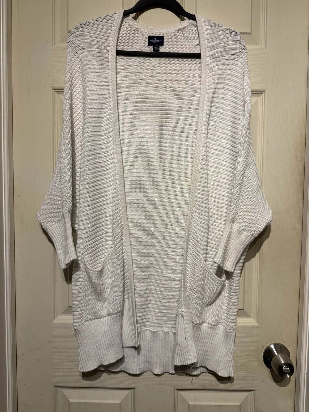 American Eagle Outfitters Open Front Cardigan Size M White Knit Pockets